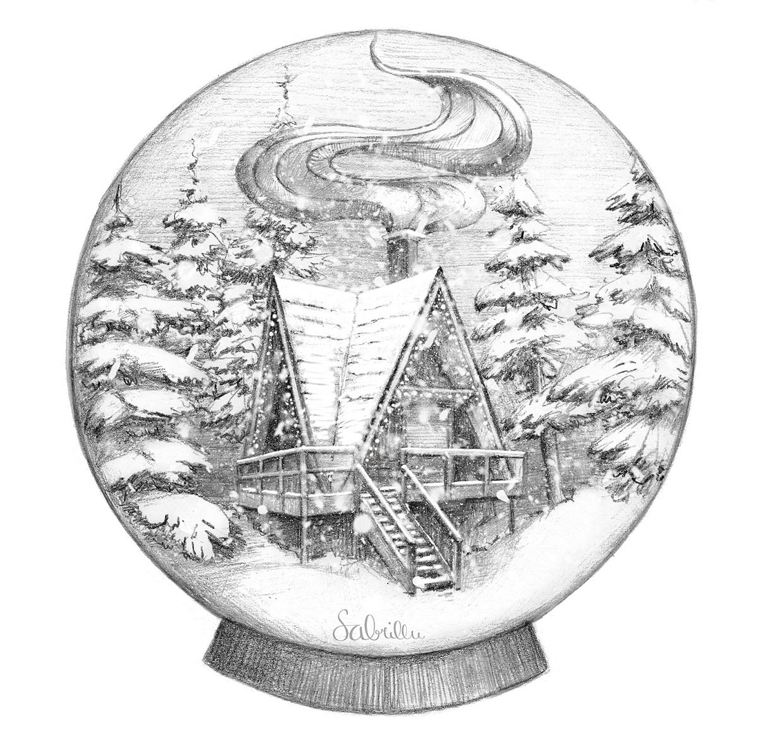 Winterlandschaft | Schneekugel Illustration | Liederbuch Illustrationen | songbook illustrations