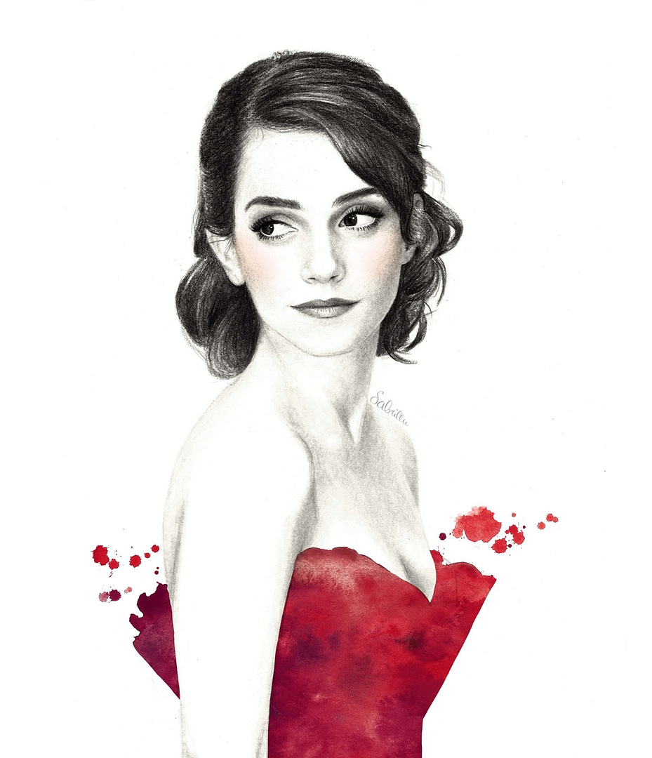 Portrait von Emma Watson, Bleistift und Aquarell